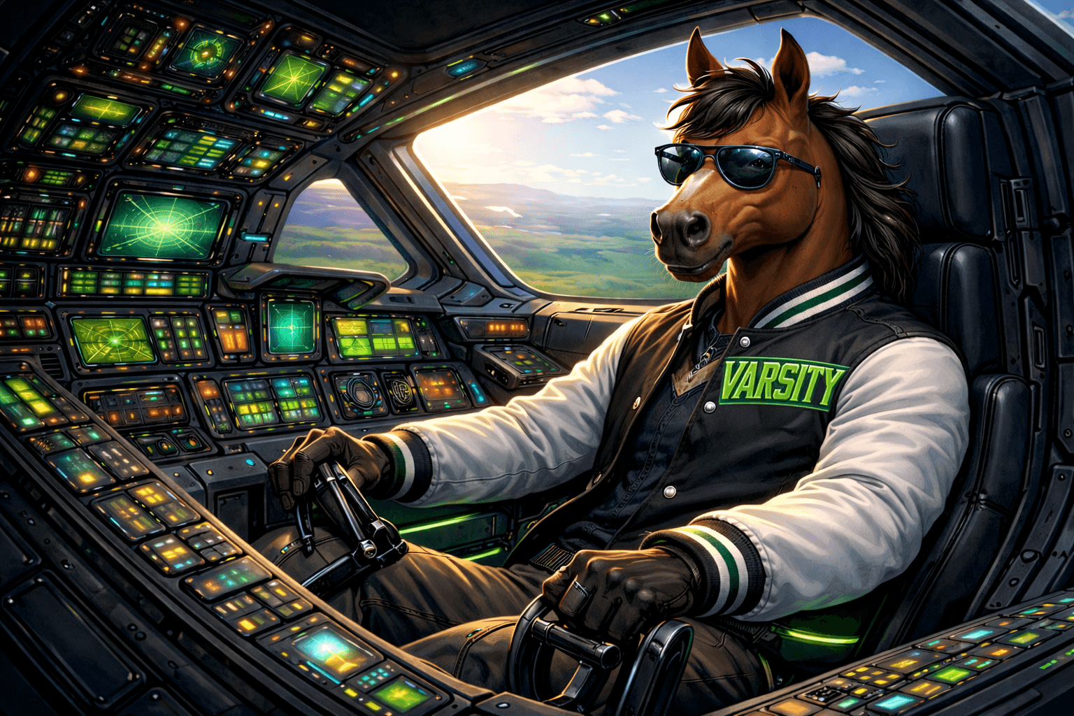 Varsity mascot operating the analysis cockpit